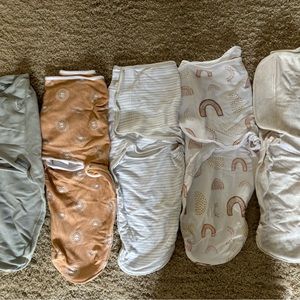 5 gender neutral swaddles - size S/M 0-3 months - Swaddle me and Aden & Anais